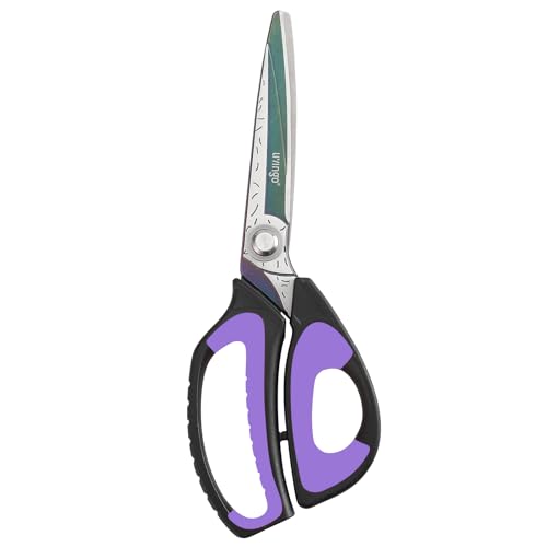 LIVINGO 10" Heavy Duty Multipurpose Shears for Shop & Garden (Black/Purple) | Forged Stainless Steel With Titanium Coating Cuts Fabric, Cardboard, Pruning Branches, Household Materials, Rust-resistant - color: Purple & Black