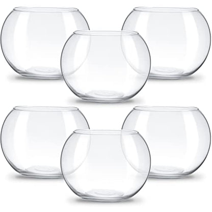 Thenshop 6 Pcs Clear Fish Bowl Bulk Glass Bubble Vase Mini Round Vase Bubble Planter Terrarium Fish Bowl for Centerpiece Flowers Betta Fishs Wedding Event Home Decor Flowers (4.5 x 3.7 x 5.9 Inch)