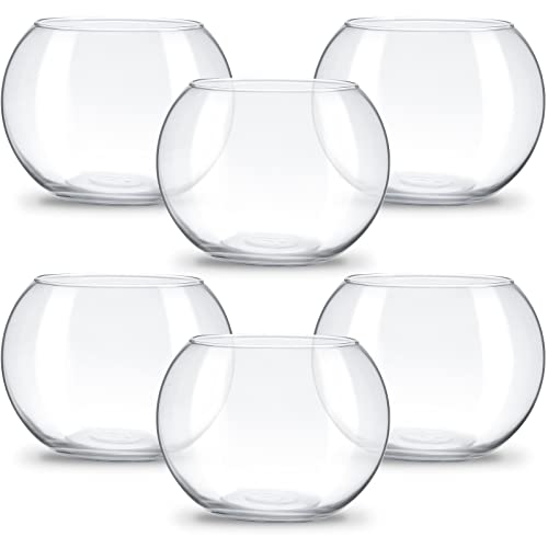 Thenshop 6 Pcs Clear Fish Bowl Bulk Glass Bubble Vase Mini Round Vase Bubble Planter Terrarium Fish Bowl for Centerpiece Flowers Betta Fishs Wedding Event Home Decor Flowers (4.5 x 3.7 x 5.9 Inch)