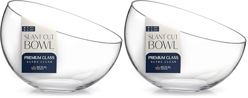 Royal Imports Clear Glass Slant Cut Tilted Angled Bubble Ball Decorative Serving Bowl For Buffet Centerpiece, Plant Terrarium, Flower Vase, Snack Salad fruit Candy Dish (Pack of 2) - size: Medium (Pack of 2)