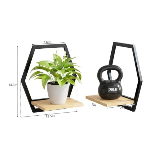 2 Pack Hexagon Wall Plant Stands, 9 Inch Wood Shelf Black - color: 2 pack black