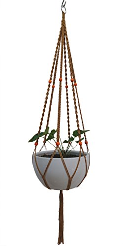 Plant Hanger Macrame Cotton 6 Legs 51 Inches for Indoor Outdoor, Living Room, Kitchen, Deck, Patio, High and Low Ceiling with Size of 10-12 inches Without THE Pot (Brown) - color: Brown