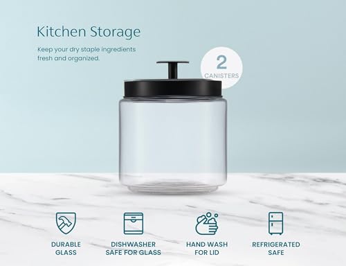 KooK Glass Kitchen Canister Set, Food & Storage Containers for Pantry, Bathroom Apothecary Jars, Tinplate tight Lids, Counter Organizers, 50 oz, Black, Set of 2 - color: Small, Black Lid