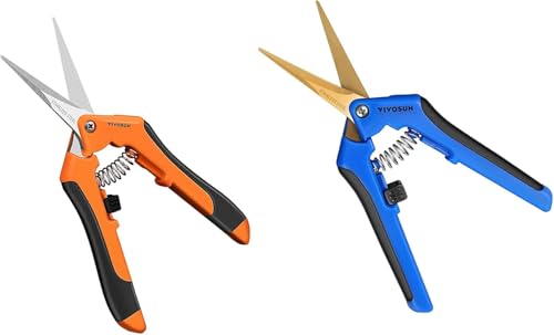 VIVOSUN 2-Pack 6.5 Inch Gardening Scissors Hand Pruner Pruning Shear and 2-Pack Curved Gardening Scissors 6.5 Inch Hand Pruner Shear with Titanium Coated Precision Blades