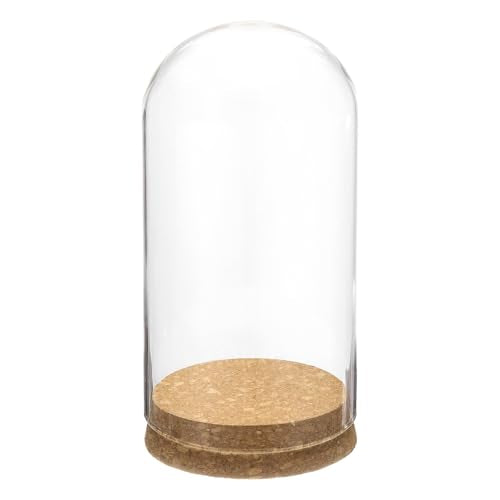 uxcell Cloche Glass Dome, 3.9" x 3.1" Decorative Glass Display Bell Jar, Glass Dome Cloche with Wooden Base Foot Pad for DIY Flower Craft, Collectibles Specimens Plants Dustproof