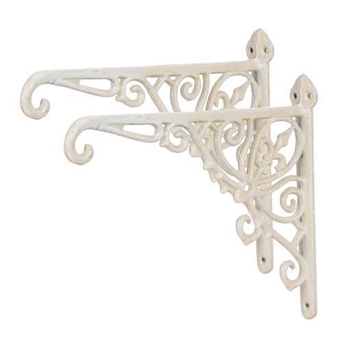 Sungmor Cast Iron Wall Brackets – 2 Pack 12 Inches Vintage White Hangers | Heavy Duty Plant Hanger Hook for Outdoor/Indoor Use – Metal Hanging Bracket for Lanterns, Bird Feeders, Signs - color: Antique White - 12 inch