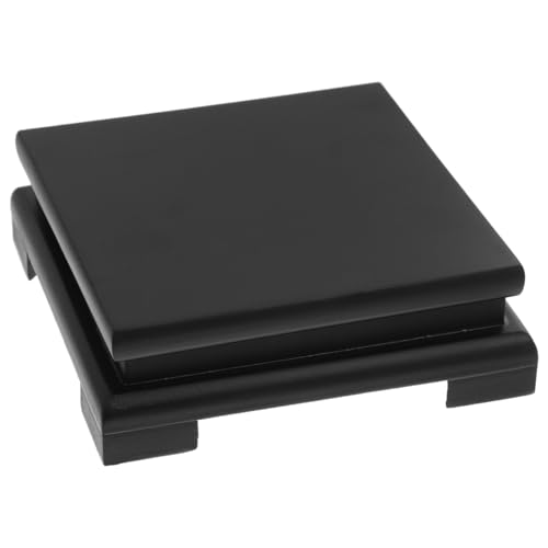 Yardwe Wood Display Base - Black Square Stand for Vase, Bonsai, Sculpture, Flowerpot, Indoor Plant, Home Decor, 5.90 X 5.90 X 1.96 Inches