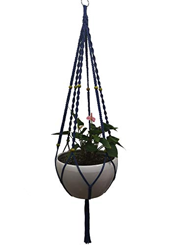 Plant Hanger Macrame Cotton 6 Legs 51 Inches in Tan and Green Color for Indoor Outdoor, Living Room, Kitchen, Deck, Patio, High and Low Ceiling with Size of 10-12 inches Without THE Pot (Navy Blue) - color: Navy Blue
