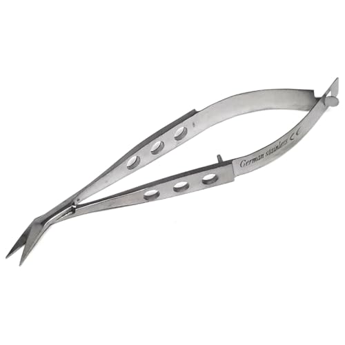 Micro Scissors with Spring Action Handle Stainless Steel Trimming Shears, 3.5" Angled Blades