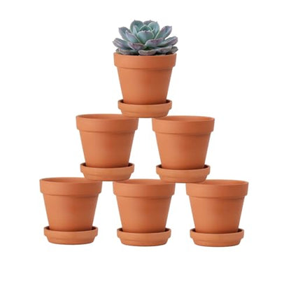 Riseuvo 4 Inch Terracotta Pots with Saucer – 6 Pack Small Clay Flower Pots with Drainage Hole for Succulents, Herbs, Indoor & Outdoor Plants, Wedding Favors - size: 4 inch