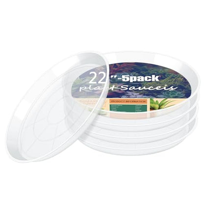 4 6 8 10 12 14 16 18 20 22 Inch Clear Plant Saucer, 5 Pack Durable Plastic Water Catcher Trays for Flower Pots, Plant Drip Trays for Indoor Outdoor Planter(22inch) - size: 22 inch