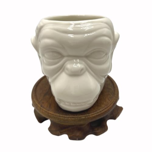 Cute Succulent Pots,White Ceramic Indoor Planters with Drainage and Wood Tray,Round Shallow Flower Plant Pots Decoration Gorilla - style: Gorilla