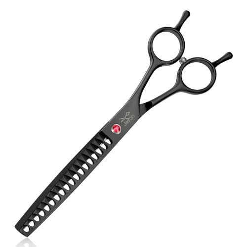 JASON Dog Grooming Chunker Scissors - 7" Professional Thinning Shears Black | 18 Teeth Japanese Stainless Steel Hair Scissor for Dogs, Cats and Other Pets, Gift - color: Black, size: 7.03