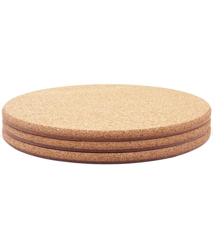 Cork Plant Coasters, Double Layers Hard Cork, 10 Inch, 3 Pcs | Double Layers, Eucalyptus Wood Back, Thick & Hard, Absorbent Cork Plant Mats, Cork Trivets for Hot Dishes, For House Plants - size: 10 inch - 3 Pcs