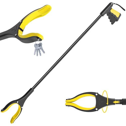 59 Inch Extra Long Grabber Reacher Tool，Pick Up Stick for Seniors with Strong Grip Magnetic，360°Rotating Anti-Slip Jaw 4" Wide Claw Opening,Hand Grabber for Reaching (YellowBlack, 59INCH)