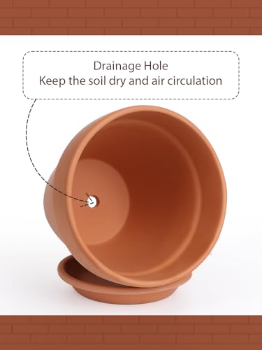 INGOFIN Terracotta Pot with Saucer - 10 Inch Ceramic Clay Pot for Plants with Drainage Hole, Large Terra Cotta Flower Planter with Tray for Indoor Outdoor Plants - size: 10 inch