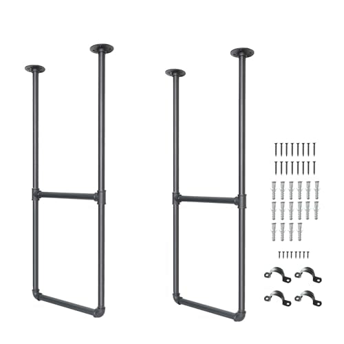 DIYHD 2 Tier Ceiling Mount Black Shelf Bracket,U Shape Pumbing Pipe Kitchen Storage Brackets (No Planks), 37" Bracket-2 Pairs - size: 37" Bracket (2 Pairs + No Planks)
