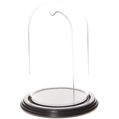Plymor 4.5" x 8" Watch/Ornament Glass Display Dome Cloche (Black Wood Veneer Base & Silver Wire) - color: Black Base / Silver Wire