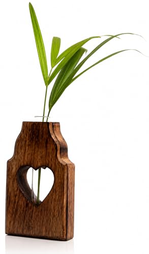 Wooden Plant Propagation Station Stand with Single Glass Test Tube Indoor Desktop Terrarium for Hydroponics Water Plant Cutting Flower Vase Planter Home Office Garden Decor Plant Lover Gifts, Brown