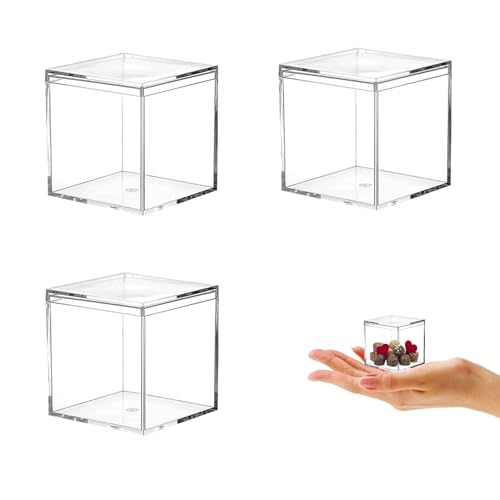 KissYou Small Acrylic Box Clear Boxes with Lid Acrylic Display Candy Boxes Graduation Party Decorative Boxes Transparent Square Cube Storage Box - size: 1.77 x 1.77 x 1.77 Inch
