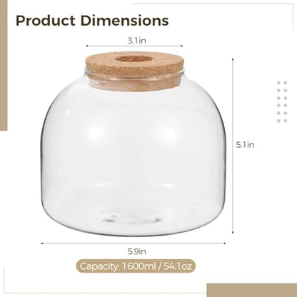 54 oz Glass Fish Bowl Vase with Cork Lid, Clear Bubble Planter Vase Globe Flower Centerpiece, 3 Inch Open Mouth Round Terrarium Vase, 6 Inch Diameter x 5 Inch Height - color: 1PCS
