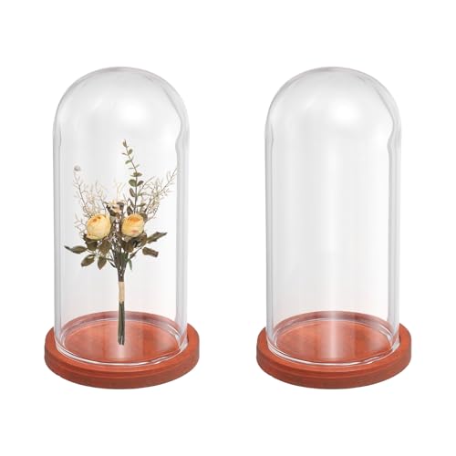 uxcell 2pcs Glass Display Dome 1.4"x3.3" Clear Cloche Glass Dome Bell Red - color: Red, size: 1.4x3.3"