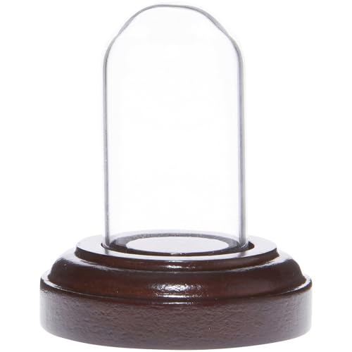Plymor Miniature 1" x 2" Mini Glass Display Dome Tiny Cloche (Dark Mahogany Veneer Base) - color: Dark Mahogany Veneer Base