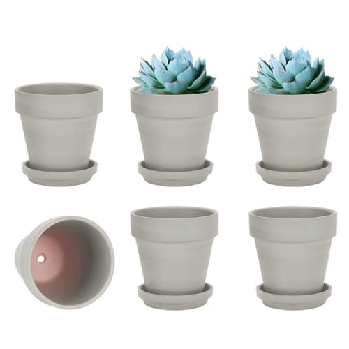 vensovo 4 Inch Grey Terracotta & Clay Pots with Saucer, 6 Pack - color: Gray