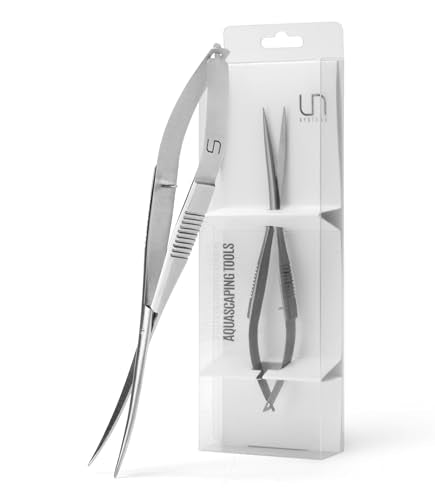 UNS Aquascaping Tools - Stainless Steel Rust Resistant, Freshwater Planted Tank, Saltwater Reef Aquarium Maintenance Accessory - Trimming Stems & Carpets Coral Cutting - Curved Spring Scissors, Silver - color: Silver