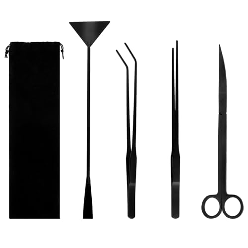 4Pcs Stainless Steel Aquascape Tool Kit with Tweezers Scissors Spatula - color: Black