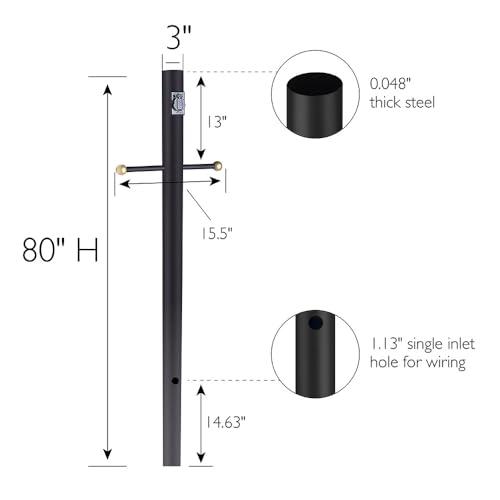 Design House Oakmont Outdoor Lamp Post, Integrated Outlet, Weather-Resistant, Powder-Coated Steel, 15.5-in. Plastic Cross-Arm, Easy Installation, Black, 3 in. Diameter x 80 in. H, 579714 | With Outlet, In Ground, Traditional, Steel, Lighting, 579714 - col