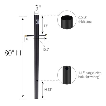 Design House Oakmont Outdoor Lamp Post, Integrated Outlet, Weather-Resistant, Powder-Coated Steel, 15.5-in. Plastic Cross-Arm, Easy Installation, Black, 3 in. Diameter x 80 in. H, 579714 | With Outlet, In Ground, Traditional, Steel, Lighting, 579714 - col