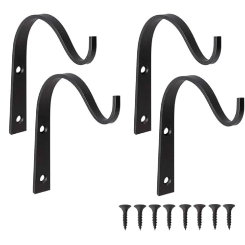 4 Pack Black Iron Wall Hooks for Hanging Plant Lanterns,Plant Hanger Fence