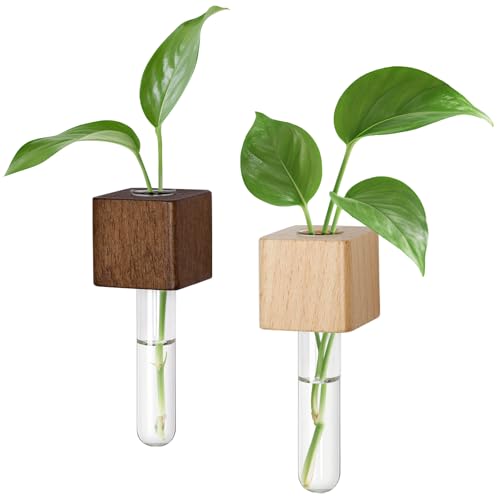 Magnetic Test Tube Flower Vases for Refrigerator, Set of 2 - color: Wood+walnut