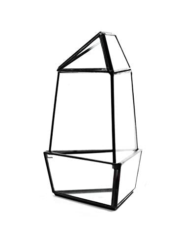 WGV Geometric Terrarium, Width 5", Height 8", Clear DIY Succulent Planter Short Triangular Oblisk Set Black Metal Frame for Home Office Garden Outdoor Decoration, 1 Piece - size: Medium Oblisk (Black)