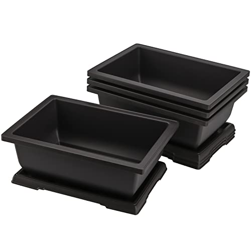 4 Pack Large Plastic Bonsai Pots, 11.5 Inch Rectangular Built in Mesh Bonsai Training Pots with Trays, Plant Flower Tree Growing Bonsai Planter for Garden Supplies, Yard, Office, Room, Balcony - size: 11.5 x 8.2 x 4.1 Inch 4PCS