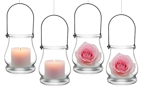 4PCS Hanging Candle Holder for for Wedding,Glass Tea Lights Candles Holders | Clear Terrarium Containers Small Glass Globes Ornament Votive Candleholders for Party Celebration Decoration