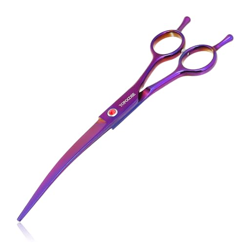 7.5" Dog Grooming Scissor - Professional Down-curved Shear with Ergonomic Handle Japanese Stainless Steel Hair Scissor for Dogs, Cats and Other Pets, Sharp (Curved, Purple) - color: Purple