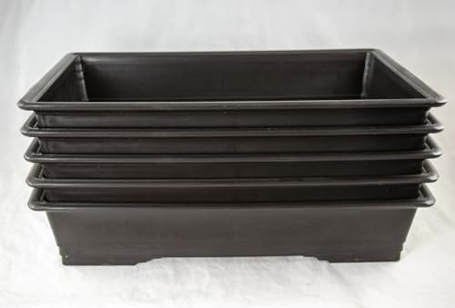 Yubonzai Japanese Rectangular Heavy Duty Dark Brown Plastic Bonsai Training Pot, Cactus & Succulent Planter - 13"x 9.25"x 2.75" (5 Pots) - size: 5 Pots