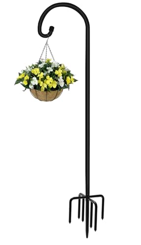 Artigarden 60 inch Outdoor Shepherd Hook with Upgraded 7 Prong Base (1 Pack), Adjustable Heavy Duty Garden Hanging Stake for Bird Feeder Solar Light Plant Hanger Wedding Decor, Matte Black - size: 60IN-1PACK