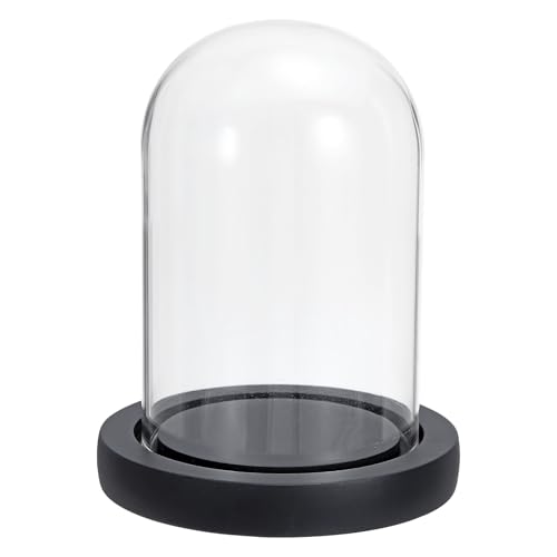 PATIKIL 5.9"x3.3" Clear Cloche Glass Dome, Glass Bell Jar Display Case Tabletop Centerpiece with Black Wooden Base for Christmas Home Decor - size: 5.9x3.3"