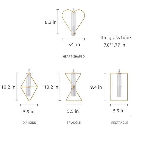 yaooral Luxury Nordic Hanging Wall Mounted Gold Flower Vase | Metal Frame Glass Tube/Minimalist/Cute Exquisit Pretty/Geometric Hydroponic Bud Vase Decor for Wall Home Wedding Farmhouse - style: triangle