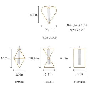yaooral Luxury Nordic Hanging Wall Mounted Gold Flower Vase | Metal Frame Glass Tube/Minimalist/Cute Exquisit Pretty/Geometric Hydroponic Bud Vase Decor for Wall Home Wedding Farmhouse - style: triangle