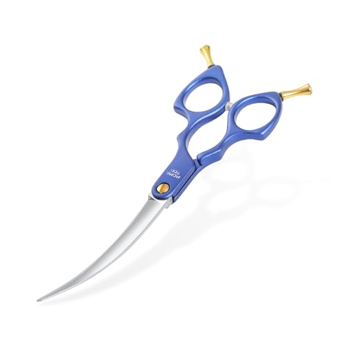 6.5'' Small Curved Dog Grooming Scissors Blue Ultra-Lightweight | Professional Trimming Shears, Ultra-Lightweight Offset Handle, CNC 440C Stainless Steel Blades, For Dogs and Cats - color: Blue Curved