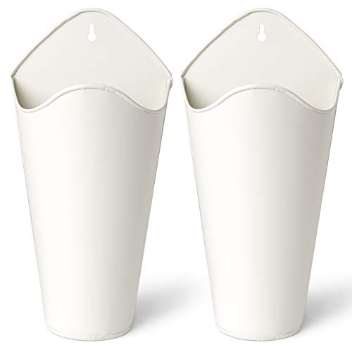 Mkono Metal Wall Planter, Hanging Vase for Flowers Plants, Set of 2, White | Rustic Farmhouse Decor, Easy Wall Mount, Faux Greenery Holder, Living Room Bedroom Kitchen Bathroom, Housewarming Gift - color: White