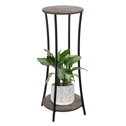 YINMIT Plant Stand Indoor,2 Tier Round Potted Holder Rack,Flower Pot Stand Shelf,Round Supports Rack,Corner Plant Shelf for Balcony Garden Patio Living Room,Grey - color: Grey, size: 29.9 In-Height