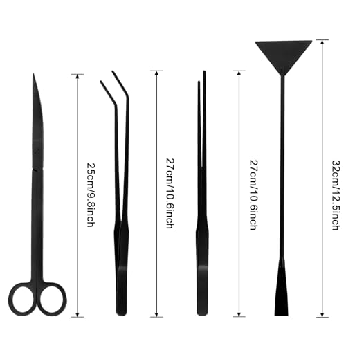4Pcs Stainless Steel Aquascape Tool Kit with Tweezers Scissors Spatula - color: Black