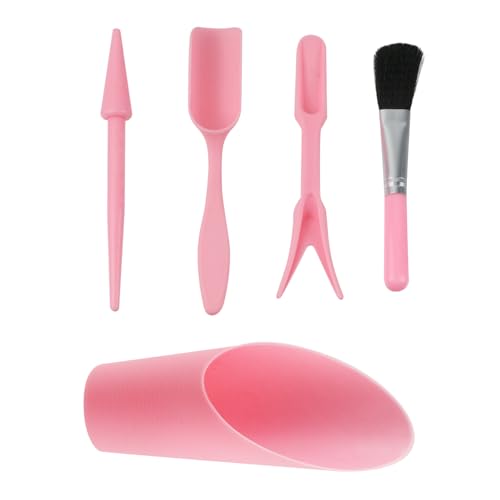 Garden Shovel Hand Tools Set Plastic Transplanting Succulent Cultivation Digging Scoops Kits Indoor for Flower Planting Bonsai Potting (Pink)