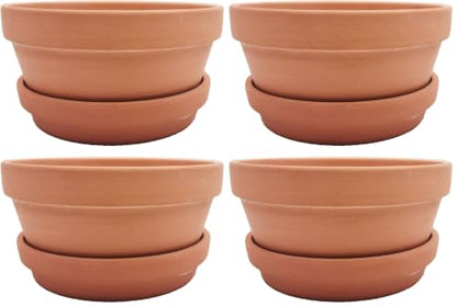 Yishang Large Terracotta Pots with Saucer/Tray for Succulent - 8 Inch Cactus Plant Containers Indoor Garden Bonsai Pots with Drainage Hole - Set of 2, Unglazed Clay Ceramic Pottery Planter (Pack of 2) - size: 8 Inches (Pack of 2)