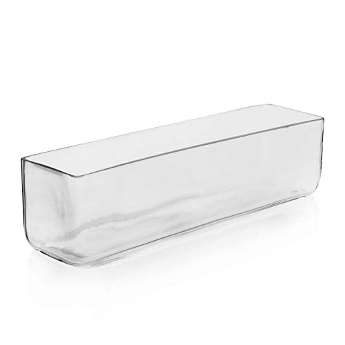 CYS Excel Glass Rectangle Vase (H:4" Open:16"x4") | Multiple Size Choices Rectangular Flower Vase Centerpieces | Decorative Wedding Centerpiece Vases | Glass Terrarium Container - size: H:4" Open:16"x4"